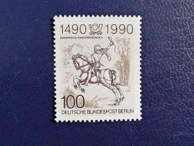 НДР, ФРН ГДР, ФРГ ^/--/^ Поштова марка Німеччина Західний Берлін &amp;quot; 500-річчя європейського поштового звязку &amp;quot; 1990 рік ** ^_^^^ Почтовая марка Германия Западный Берлин &amp;quot; 500-летие европейской почтовой связи &amp;quot; 1990 год ** - фото фото фото