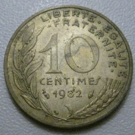 Франція Франция ^/--/^ Франція 10 сантимів 1982 року 42014 ^_^^^ Франция 10 сантимов 1982 года 42014 - фото фото фото