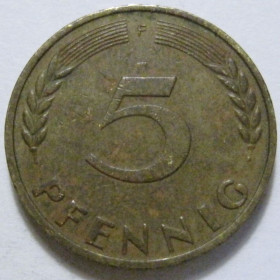 НДР, ФРН ГДР, ФРГ ^/--/^ Німеччина 5 пфенігів 1971 року F 41327 ^_^^^ Германия 5 пфеннигов 1971 года F 41327 - фото фото фото