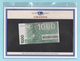 Ліван Ливан ^/--/^ ЛИВАН банкнота 1000 Livres UNC из серии «Das Geld Der Welt» ЛІВАН + сертификат + альбомный лист ^_^^^ Ливан банкнота 1000 Livres UNC из серии «Das Geld Der Welt» Ливан + сертификат + альбомное письмо - фото фото фото