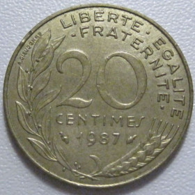 Франція Франция ^/--/^ Франція 20 сантимів 1987 року 43629 ^_^^^ Франция 20 сантимов 1987 года 43629 - фото фото фото
