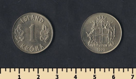 Ісландія Исландия ^/--/^ Исландия 1 крона 1975 ^_^^^ Ісландія 1 крона 1975 - фото фото фото