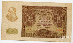 Польща Польша ^/--/^ 100 злотих Польща 1940 р. ^_^^^ 100 злотых Польша 1940 г. - фото фото фото