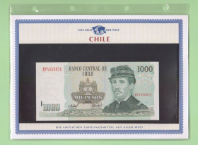 Чилі Чили ^/--/^ ЧИЛИ банкнота 1000 песо UNC из серии «Das Geld Der Welt» + сертификат + альбомный лист ЧИЛІ ^_^^^ Чили банкнота 1000 песо UNC из серии «Das Geld Der Welt» + сертификат + альбомное письмо Чили - фото фото фото