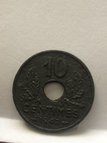 Франція Франция ^/--/^ Франція 10 сантимів, 1942 рік. Режим Віші. ^_^^^ Франция 10 сантимов, 1942 год. Режим Виши. - фото фото фото