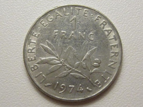 Франція Франция ^/--/^ Франция 1 франк 1974 года 38024 ^_^^^ Франція 1 франк 1974 року 38024 - фото фото фото