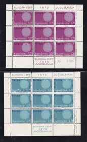 Інші країни Другие страны ^/--/^ Югославия  1970 г MNH 2 /--/ а м/лист -   EUROPA  - CEPT - ^_^^^ Югославія 1970 MNH 2 /--/ а м/лист - EUROPA - CEPT - фото фото фото