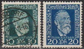 Веймарська республіка Веймарская республика ^/--/^ 1924 - Німеччина - 50 років ВПС - Г.Стефан 60 Mi.368-69 _1,40 € ^_^^^ 1924 - Германия - 50 лет ВВС - Г.Стефан 60 Mi.368-69 _1,40 € - фото фото фото
