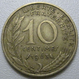 Франція Франция ^/--/^ Франція 10 сантимів 1963 року 41979 ^_^^^ Франция 10 сантимов 1963 года 41979 - фото фото фото
