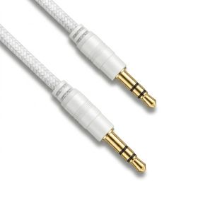 Кабелі Кабели ^/--/^ Кабель аудіо AUX 1.5 м стерео шнур 3-pin TRS male 3.5 мм mini-jack тканинне обплетення білий - фото фото фото