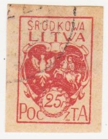 Балтійські країни Балтийские страны ^/--/^ Литва  ( Центральная Литва ) 1920 г №  1 гашеная ^_^^^ Литва (Центральна Литва) 1920 р. No 1 гашена - фото фото фото