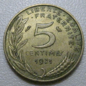 Франція Франция ^/--/^ Франція 5 сантимів 1971 року 41943 ^_^^^ Франция 5 сантимов 1971 года 41943 - фото фото фото