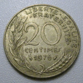 Франція Франция ^/--/^ Франція 20 сантимів 1976 року 42054 ^_^^^ Франция 20 сантимов 1976 года 42054 - фото фото фото