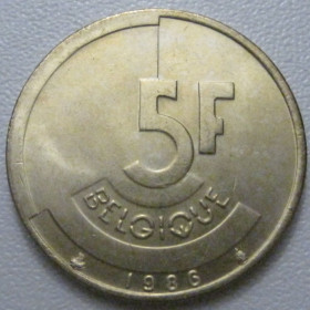 Бельгія Бельгия ^/--/^ Бельгія 5 франків 1986 року Belgique 42897 ^_^^^ Бельгия 5 франков 1986 года Belgique 42897 - фото фото фото