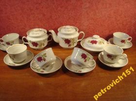 Кухонне начиння, посуд, столове срібло Кухонная утварь, посуда, столовое серебро ^/--/^ Новый Чайный Сервиз Фарфор СССР ТФЗ №499 ^_^^^ Новий Чайний Сервіз Фарфор СРСР ТФЗ No 499 - фото фото фото