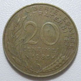 Франція Франция ^/--/^ Франція 20 сантимів 1983 року 43615 ^_^^^ Франция 20 сантимов 1983 года 43615 - фото фото фото
