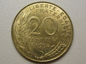 Франція Франция ^/--/^ Франция 20 сантимов 1994 года. Дельфин 38162 ^_^^^ Франція 20 сантимів 1994 року. Дельфін 38162 - фото фото фото