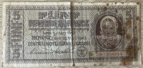 Інше Другое ^/--/^ 5 карбованцев 1942 г.в. Ровно. Оккупация. Оригинал! ^_^^^ 5 карбованців 1942 р.в. Рівне. Окупація. Оригінал! - фото фото фото