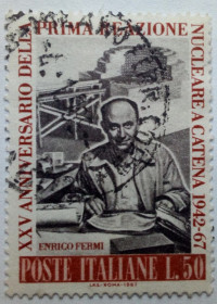 Італія, Ватикан Италия, Ватикан ^/--/^ Италия 1967 Энрико Ферми, первая атомная реакция, гашеная ^_^^^ Італія 1967 Енріко Фермі, перша атомна реакція, гашена - фото фото фото
