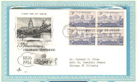 Америка Америка ^/--/^ США КПД ХМК с квартблоком 1951  г -  Колорадо ^_^^^ США ККД ХМК з квартблоком 1951 р. - Колорадо - фото фото фото