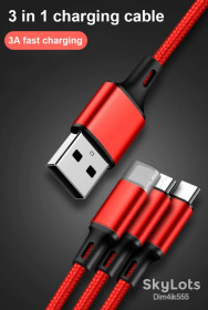 Кабелі Кабели ^/--/^ 3 в 1 кабель для быстрой зарядки 3 /--/ A Type-C, Micro-Usb и Lightning 1.2 /--/ м ^_^^^ 3 в 1 кабель для швидкої зарядки 3 /--/ A Type-C, Micro-Usb і Lightning 1.2 /--/ м - фото фото фото