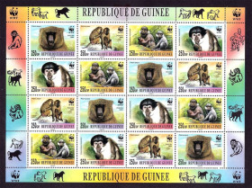 Фауна Фауна ^/--/^ Фауна . Республика  Гвинея 2000 г ** - WWF -  к/б - 3 скана - приматы ^_^^^ Республіка Гвінея 2000 р ** - к/б - 3 скана - примати - фото фото фото