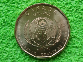 Канада Канада ^/--/^ 2020 Канада 1 доллар 75 лет со дня подписания Устава ООН. UNC ^_^^^ 2020 Канада 1 долар 75 років з дня підписання Статуту ООН UNC - фото фото фото