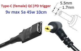 Інше Другое ^/--/^ Переходник на 9 /--/ v (max 5 /--/ a, 45 /--/ w) 5.5 /--/ x /--/ 1.7 /--/ mm 8-10 /--/ cm з USB Type-C (Female) Quick Charge Power Delivery QC - фото фото фото