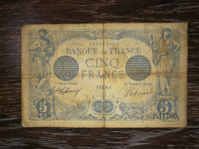 Франція Франция ^/--/^ FRANCE Франція 5 франків 1916 &amp;quot;Синій - Bleu&amp;quot; 9 травня, знак Близнюки Gemini ^_^^^ FRANCE Франция 5 франков 1916 &amp;quot; Синий - Bleu&amp;quot; 9 мая, знак Близнецы Gemini - фото фото фото