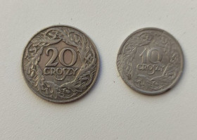 Інше Другое ^/--/^ 1923 год 2 монеты 20 грош и 10 грош Польша, время Пилсудского . pk /--/ 815 ^_^^^ 1923 рік 2 монети 20 грош і 10 грош Польща, час Пілсудського - фото фото фото