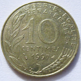 Франція Франция ^/--/^ Франція 10 сантимів 1997 року #6 /--/ П /--/ 1377 ^_^^^ Франция 10 сантимов 1997 года #6 /--/ П /--/ 1377 - фото фото фото