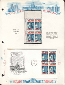 Північна Америка Северная Америка ^/--/^ США 1966  г - квартблок MNH + КПД  ХМК с квартблоком  -  Билль о правах ^_^^^ США 1966 - квартблок MNH + ККД ХМК з квартблоком - Білль про права - фото фото фото