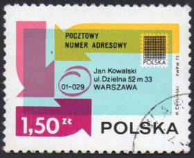Польща Польша ^/--/^ Польща 1973 - Популяризація поштових індексів  (Г) ^_^^^ Польша 1973 — Популяризация почтовых индексов (Г) - фото фото фото
