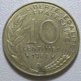 Франція Франция ^/--/^ Франція 10 сантимів 1987 року 1388 ^_^^^ Франция 10 сантимов 1987 года 1388 - фото фото фото