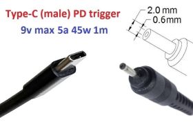 Інше Другое ^/--/^ Переходник на 9 /--/ v (max 5 /--/ a, 45 /--/ w) 2.0 /--/ x /--/ 0.6(1.0)mm 1 /--/ m з USB Type-C (male) Power Delivery PD тригер (A cla - фото фото фото