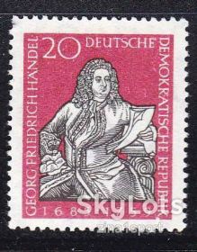 НДР, ФРН ГДР, ФРГ ^/--/^ ГДР 1959 г  MNH - Гендель немецкий и английский композитор эпохи барокко, ^_^^^ НДР 1959 р MNH - Гендель німецький і англійський композитор епохи бароко, - фото фото фото