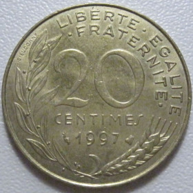 Франція Франция ^/--/^ Франція 20 сантимів 1997 року 43656 ^_^^^ Франция 20 сантимов 1997 года 43656 - фото фото фото