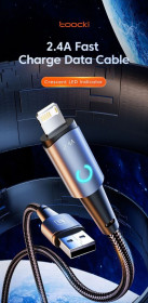 Кабелі Кабели ^/--/^ Кабель toocki USB-Lightning 0,25 /--/ M для iPhone, 2.4 /--/ А с led-индикатором ^_^^^ Кабель toocki USB-Lightning 0,25 /--/ M для iPhone, 2.4 /--/ А з led-індикатором - фото фото фото