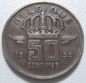 Бельгія Бельгия ^/--/^ Бельгія 50 сантимів 1955 року Belgique 42413 ^_^^^ Бельгия 50 сантимов 1955 года Belgique 42413 - фото фото фото