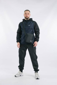 Куртки Куртки ^/--/^ Комплект мужской Nike: анорак &amp;quot;House&amp;quot; черно-синий + брюки &amp;quot;President&amp;quot; + борсетка - фото фото фото