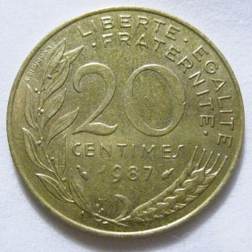 Франція Франция ^/--/^ Франція 20 сантимів 1987 року #6 /--/ П /--/ 1417 ^_^^^ Франция 20 сантимов 1987 года #6 /--/ П /--/ 1417 - фото фото фото