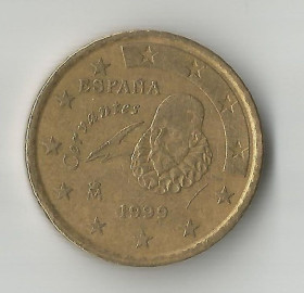 Іспанія Испания ^/--/^ 50 евроцентов 1999 года, отчеканенная в Испании. ^_^^^ 50 євроцентів 1999 року, викарбувана в Іспанії. - фото фото фото