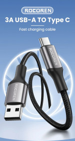 Кабелі Кабели ^/--/^ Кабель зарядный Rocoren USB Type-C, 3 /--/ А 0,5 /--/ М ^_^^^ Кабель зарядний Rocoren USB Type-C, 3 /--/ А 0,5 /--/ М - фото фото фото