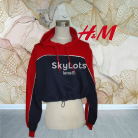 Худі, толстовки Худи, толстовки ^/--/^ H &amp; M divided Теплое худи женское укороченное на резинке с капюшоном ^_^^^ H&amp;M divided Тепле вкорочене худі на гумці синій/червоний з капюшоном - фото фото фото