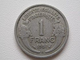 Франція Франция ^/--/^ Франция 1 франк 1957 года B 35921 ^_^^^ Франція 1 франк 1957 B 35921 - фото фото фото