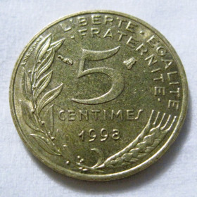 Франція Франция ^/--/^ Франція 5 сантимів 1998 року #6 /--/ П /--/ 1315 ^_^^^ Франция 5 сантимов 1998 года #6 /--/ П /--/ 1315 - фото фото фото