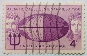 Північна Америка Северная Америка ^/--/^ США 1958 Атлантический кабель, гашеная ^_^^^ 1958 — Атлантичний кабель, гашена - фото фото фото
