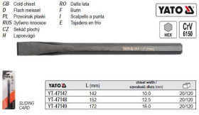 Інший інструмент Другой инструмент ^/--/^ Зубило 10 /--/ x /--/ 142 мм YATO YT-47147 - фото фото фото