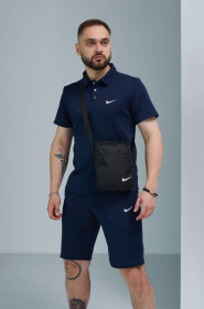 Шорти Шорты ^/--/^ Комплект мужской Nike: поло синее + шорты синие + борсетка черная ^_^^^ Комплект чоловічий Nike: поло синє + шорти сині + борсетка чорна - фото фото фото