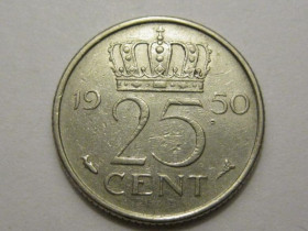 Нідерланди Нидерланды ^/--/^ Нидерланды 25 центов 1950 года 38622 ^_^^^ Нідерланди 25 центів 1950 року 38622 - фото фото фото